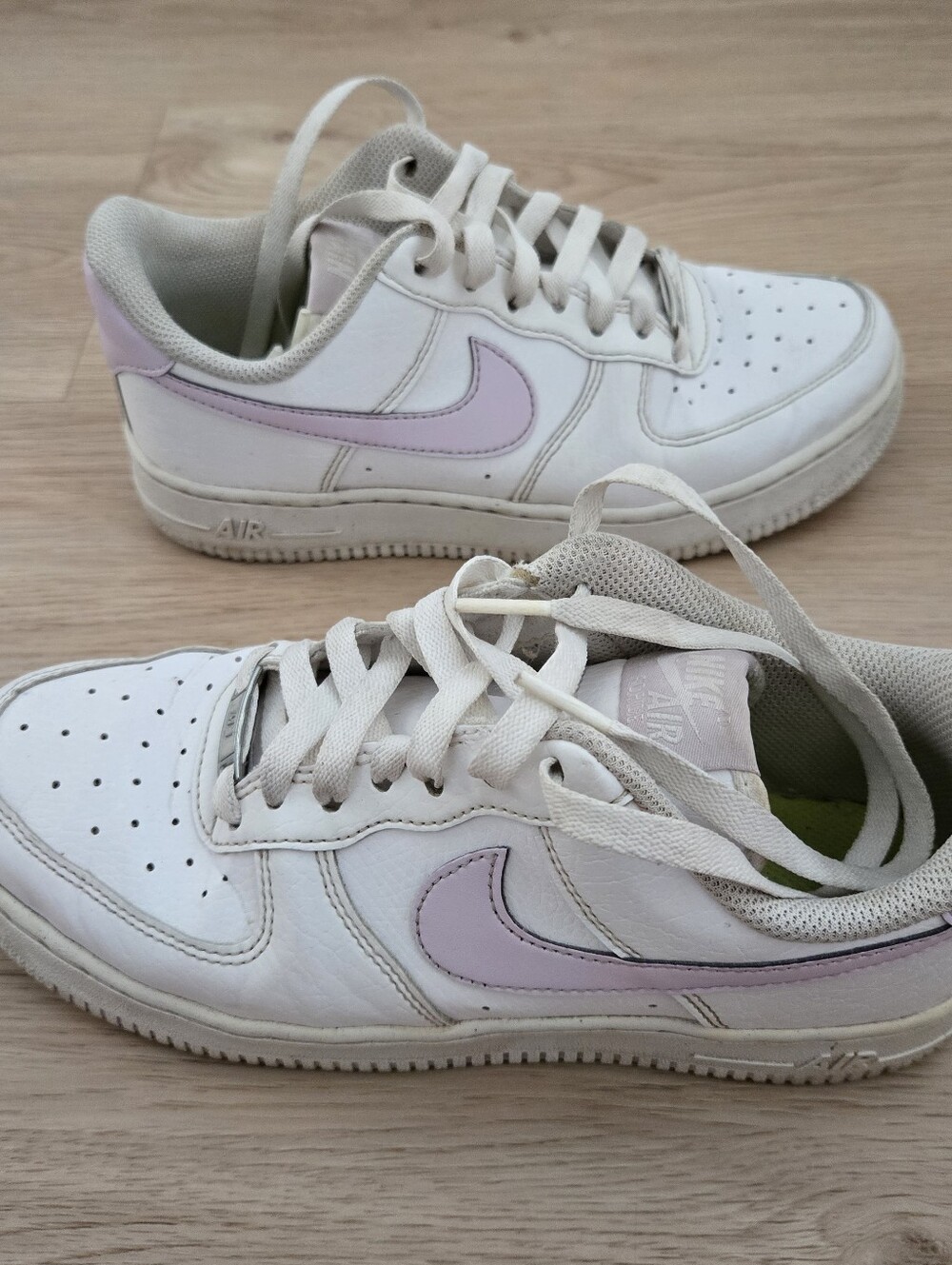 Nike Women's Air Force 1s White Sneakers with Light Pink Swoosh 8
